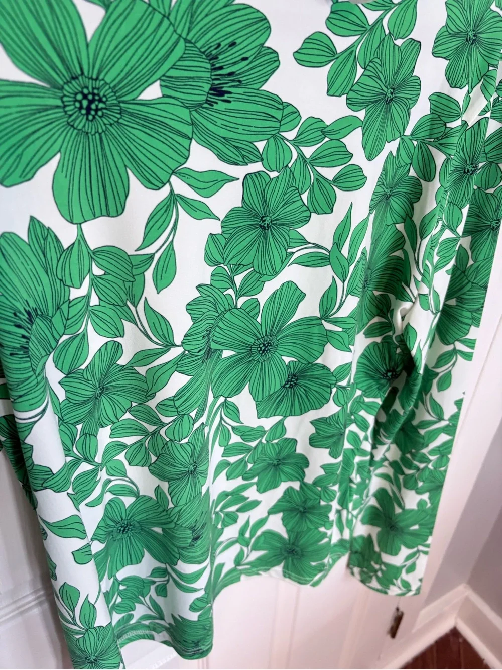 J.Crew Green Floral Turtleneck Top XL Stretch Long Sleeve